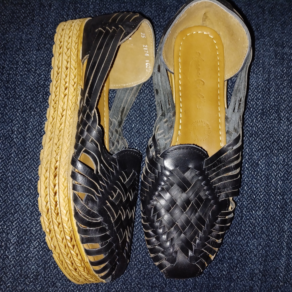 Black Woven Handmade Hurache Wedge Flats